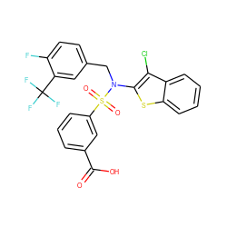 O=C(O)c1cccc(S(=O)(=O)N(Cc2ccc(F)c(C(F)(F)F)c2)c2sc3ccccc3c2Cl)c1 ZINC000115230889