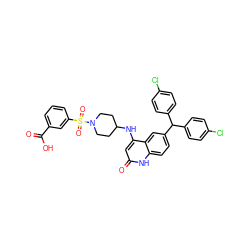 O=C(O)c1cccc(S(=O)(=O)N2CCC(Nc3cc(=O)[nH]c4ccc(C(c5ccc(Cl)cc5)c5ccc(Cl)cc5)cc34)CC2)c1 ZINC001772576262