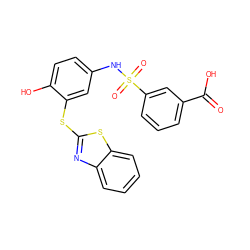 O=C(O)c1cccc(S(=O)(=O)Nc2ccc(O)c(Sc3nc4ccccc4s3)c2)c1 ZINC000002960679