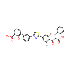 O=C(O)c1cccc2c1oc1ccc(-c3csc(-c4cc(Br)c(C(=O)[C@H](Cc5ccccc5)C(=O)O)c(Br)c4)n3)cc12 ZINC000072172019