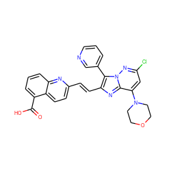 O=C(O)c1cccc2nc(/C=C/c3nc4c(N5CCOCC5)cc(Cl)nn4c3-c3cccnc3)ccc12 ZINC001772649203