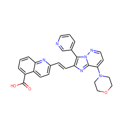 O=C(O)c1cccc2nc(/C=C/c3nc4c(N5CCOCC5)ccnn4c3-c3cccnc3)ccc12 ZINC001772604972