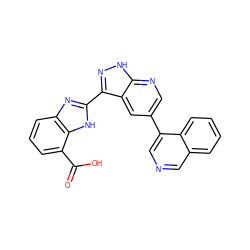 O=C(O)c1cccc2nc(-c3n[nH]c4ncc(-c5cncc6ccccc56)cc34)[nH]c12 ZINC000028950079