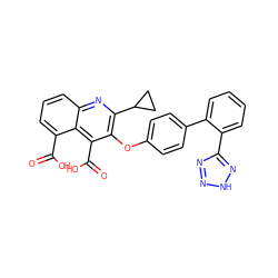 O=C(O)c1cccc2nc(C3CC3)c(Oc3ccc(-c4ccccc4-c4nn[nH]n4)cc3)c(C(=O)O)c12 ZINC000029572085