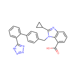 O=C(O)c1cccc2nc(C3CC3)n(Cc3ccc(-c4ccccc4-c4nnn[nH]4)cc3)c12 ZINC000013832268