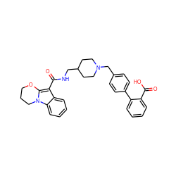 O=C(O)c1ccccc1-c1ccc(CN2CCC(CNC(=O)c3c4n(c5ccccc35)CCCO4)CC2)cc1 ZINC000096938680