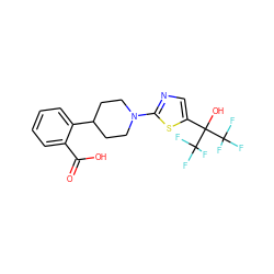 O=C(O)c1ccccc1C1CCN(c2ncc(C(O)(C(F)(F)F)C(F)(F)F)s2)CC1 ZINC000064548933