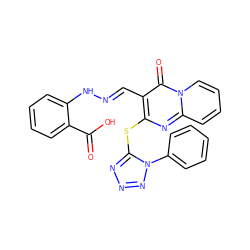 O=C(O)c1ccccc1N/N=C/c1c(Sc2nnnn2-c2ccccc2)nc2ccccn2c1=O ZINC000009090247