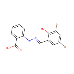 O=C(O)c1ccccc1N/N=C/c1cc(Br)cc(Br)c1O ZINC000011903714