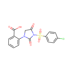 O=C(O)c1ccccc1N1CC(=O)N(S(=O)(=O)c2ccc(Cl)cc2)C1=O ZINC000013763620