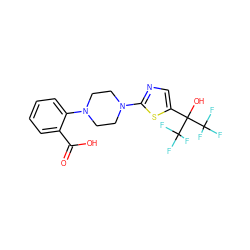 O=C(O)c1ccccc1N1CCN(c2ncc(C(O)(C(F)(F)F)C(F)(F)F)s2)CC1 ZINC000064540446