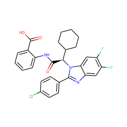 O=C(O)c1ccccc1NC(=O)[C@@H](C1CCCCC1)n1c(-c2ccc(Cl)cc2)nc2cc(F)c(F)cc21 ZINC000066073852