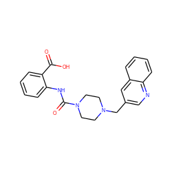 O=C(O)c1ccccc1NC(=O)N1CCN(Cc2cnc3ccccc3c2)CC1 ZINC000200261163