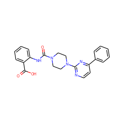 O=C(O)c1ccccc1NC(=O)N1CCN(c2nccc(-c3ccccc3)n2)CC1 ZINC000028969612