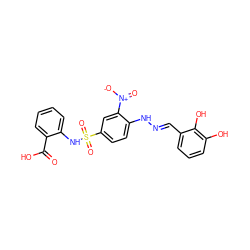 O=C(O)c1ccccc1NS(=O)(=O)c1ccc(N/N=C/c2cccc(O)c2O)c([N+](=O)[O-])c1 ZINC000012532911