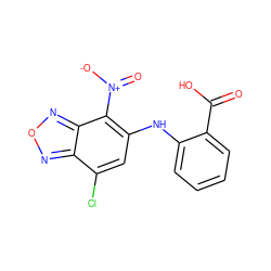 O=C(O)c1ccccc1Nc1cc(Cl)c2nonc2c1[N+](=O)[O-] ZINC000003879004