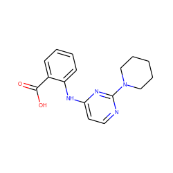 O=C(O)c1ccccc1Nc1ccnc(N2CCCCC2)n1 ZINC000003164171