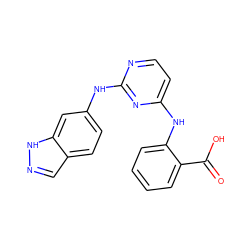 O=C(O)c1ccccc1Nc1ccnc(Nc2ccc3cn[nH]c3c2)n1 ZINC000014960323