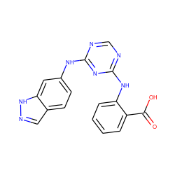 O=C(O)c1ccccc1Nc1ncnc(Nc2ccc3cn[nH]c3c2)n1 ZINC000063540055