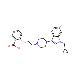 O=C(O)c1ccccc1OCCN1CCC(c2cn(CC3CC3)c3cc(F)ccc23)CC1 ZINC000013586262