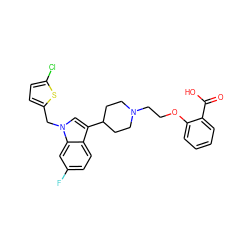 O=C(O)c1ccccc1OCCN1CCC(c2cn(Cc3ccc(Cl)s3)c3cc(F)ccc23)CC1 ZINC000013586267