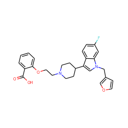 O=C(O)c1ccccc1OCCN1CCC(c2cn(Cc3ccoc3)c3cc(F)ccc23)CC1 ZINC000013586283