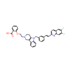 O=C(O)c1ccccc1OCCN1CCc2c(c3ccccc3n2Cc2cccc(/C=C/c3ccc4cc(F)c(F)cc4n3)c2)C1 ZINC000042920710