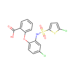 O=C(O)c1ccccc1Oc1ccc(Cl)cc1NS(=O)(=O)c1ccc(Cl)s1 ZINC000053244021