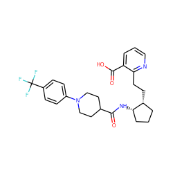 O=C(O)c1cccnc1CC[C@@H]1CCC[C@@H]1NC(=O)C1CCN(c2ccc(C(F)(F)F)cc2)CC1 ZINC001772617254