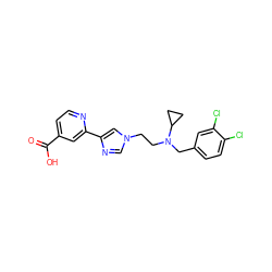 O=C(O)c1ccnc(-c2cn(CCN(Cc3ccc(Cl)c(Cl)c3)C3CC3)cn2)c1 ZINC000225935310