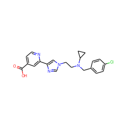 O=C(O)c1ccnc(-c2cn(CCN(Cc3ccc(Cl)cc3)C3CC3)cn2)c1 ZINC000225937990