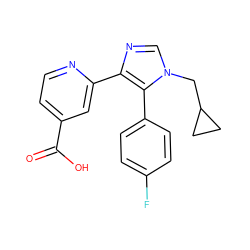 O=C(O)c1ccnc(-c2ncn(CC3CC3)c2-c2ccc(F)cc2)c1 ZINC000225952795