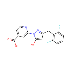 O=C(O)c1ccnc(-n2nc(Cc3c(F)cccc3F)cc2O)c1 ZINC000146938941