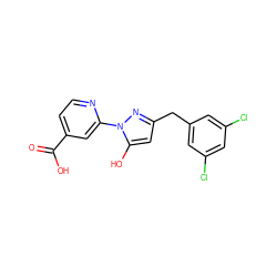 O=C(O)c1ccnc(-n2nc(Cc3cc(Cl)cc(Cl)c3)cc2O)c1 ZINC000146763323