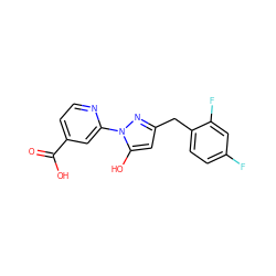 O=C(O)c1ccnc(-n2nc(Cc3ccc(F)cc3F)cc2O)c1 ZINC000146633432