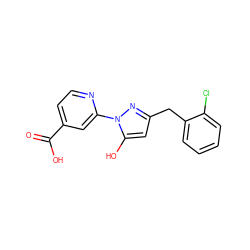 O=C(O)c1ccnc(-n2nc(Cc3ccccc3Cl)cc2O)c1 ZINC000146683560