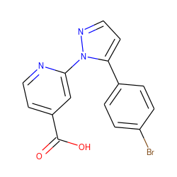 O=C(O)c1ccnc(-n2nccc2-c2ccc(Br)cc2)c1 ZINC000146799506