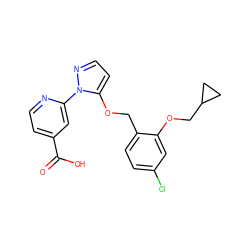 O=C(O)c1ccnc(-n2nccc2OCc2ccc(Cl)cc2OCC2CC2)c1 ZINC000146673238