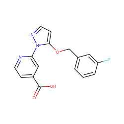 O=C(O)c1ccnc(-n2nccc2OCc2cccc(F)c2)c1 ZINC000146797295