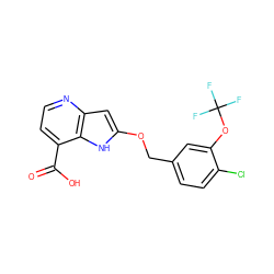 O=C(O)c1ccnc2cc(OCc3ccc(Cl)c(OC(F)(F)F)c3)[nH]c12 ZINC000653736197