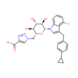 O=C(O)c1cn(C[C@H]2O[C@@H](n3cc(Cc4ccc(C5CC5)cc4)c4c(Cl)cccc43)[C@H](O)[C@@H](O)[C@@H]2O)nn1 ZINC000219452099