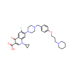 O=C(O)c1cn(C2CC2)c2cc(N3CCN(Cc4ccc(OCCCN5CCCCC5)cc4)CC3)c(F)cc2c1=O ZINC000049780354