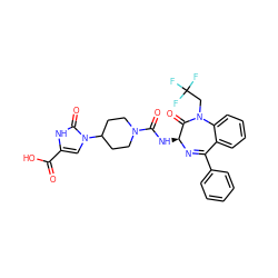 O=C(O)c1cn(C2CCN(C(=O)N[C@@H]3N=C(c4ccccc4)c4ccccc4N(CC(F)(F)F)C3=O)CC2)c(=O)[nH]1 ZINC000036177846