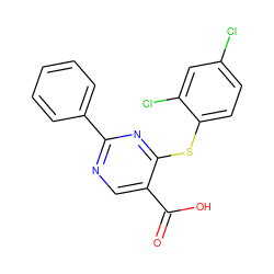 O=C(O)c1cnc(-c2ccccc2)nc1Sc1ccc(Cl)cc1Cl ZINC000001386417