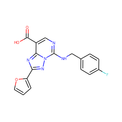 O=C(O)c1cnc(NCc2ccc(F)cc2)n2nc(-c3ccco3)nc12 ZINC000299832519