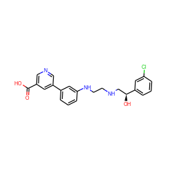 O=C(O)c1cncc(-c2cccc(NCCNC[C@H](O)c3cccc(Cl)c3)c2)c1 ZINC000001547349