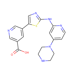 O=C(O)c1cncc(-c2cnc(Nc3cc(N4CCNCC4)ccn3)s2)c1 ZINC000034839072