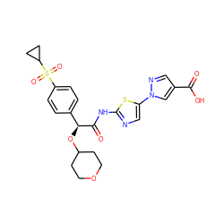 O=C(O)c1cnn(-c2cnc(NC(=O)[C@@H](OC3CCOCC3)c3ccc(S(=O)(=O)C4CC4)cc3)s2)c1 ZINC000220892868