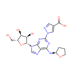 O=C(O)c1cnn(-c2nc(N[C@H]3CCCO3)c3ncn([C@@H]4O[C@H](CO)[C@@H](O)[C@H]4O)c3n2)c1 ZINC000028817624