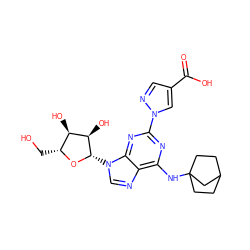 O=C(O)c1cnn(-c2nc(NC34CCC(CC3)C4)c3ncn([C@@H]4O[C@H](CO)[C@@H](O)[C@H]4O)c3n2)c1 ZINC000028817664